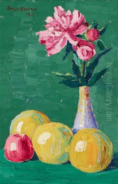 Still Life With Apples And Oranges Oil Painting by Birger Sandzen