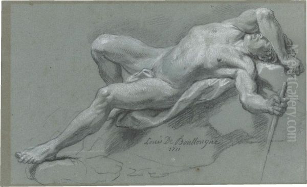 Reclining Male Nude Oil Painting by Louis Boullogne