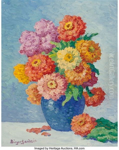 Zinnias Oil Painting by Birger Sandzen