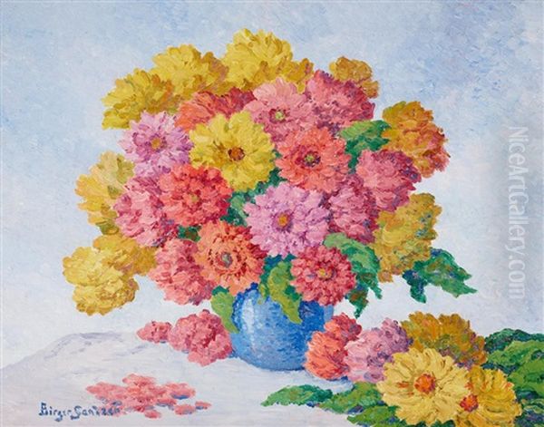 Floral Still Life (zinnias) Oil Painting by Birger Sandzen