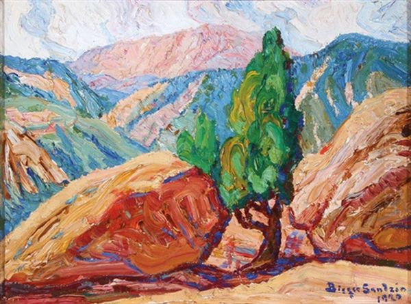 Study Of Junipers - Pike's Peak In Background Oil Painting by Birger Sandzen