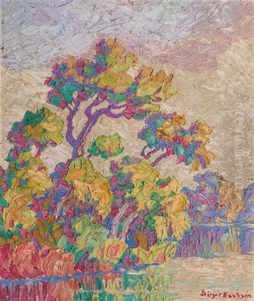 Willow And Cottonwoods Oil Painting by Birger Sandzen