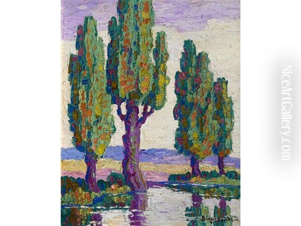 Poplars (along A River) Oil Painting by Birger Sandzen