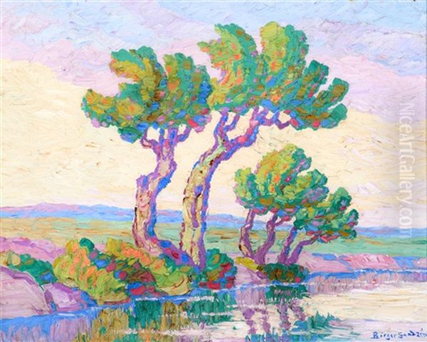 Willows And Cottonwoods Oil Painting by Birger Sandzen