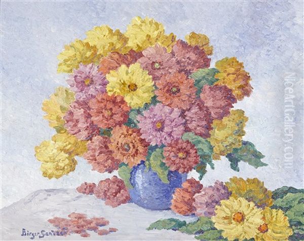 Zinnias Oil Painting by Birger Sandzen