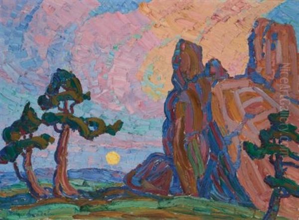 Moonrise Among The Red Rocks Oil Painting by Birger Sandzen