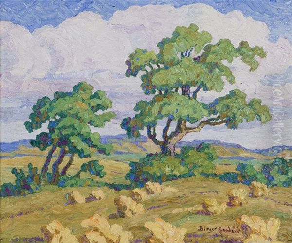 Summer, Lindsborg, Kansas, Two Trees In An Atmospheric Landscape Oil Painting by Birger Sandzen