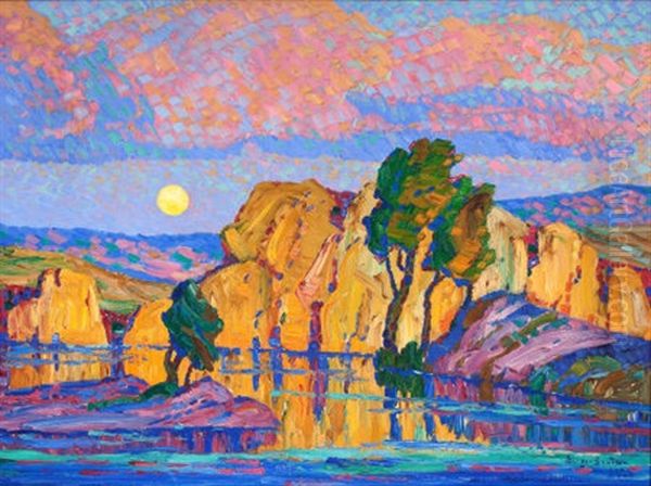 Late Moon Rising (wild Horse Creek) Oil Painting by Birger Sandzen