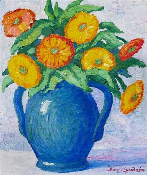 Vase With Flowers Oil Painting by Birger Sandzen