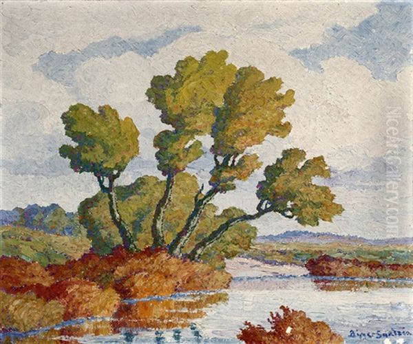 Pond With Willows, Likely The Smoky Hill River Near Lindsborg, Ks Oil Painting by Birger Sandzen