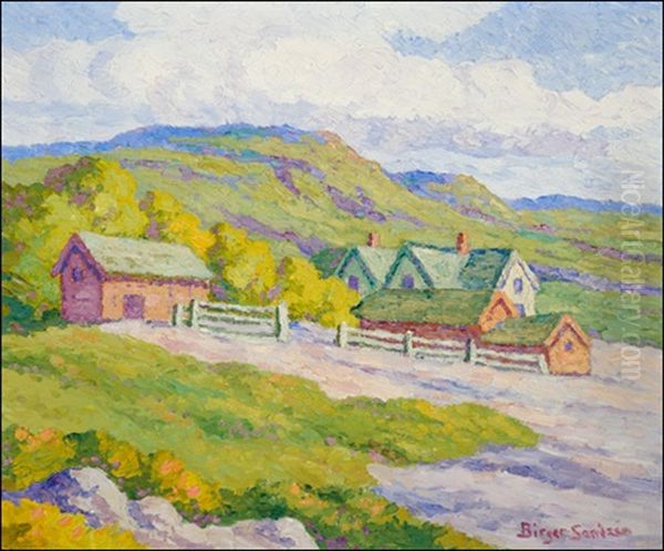 Farm & Hills, Lindsbourg, Kansas Oil Painting by Birger Sandzen