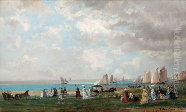 Flanorer Pa Stranden Oil Painting by Charles Boulogne