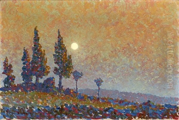 Moonlit Poplars Oil Painting by Birger Sandzen