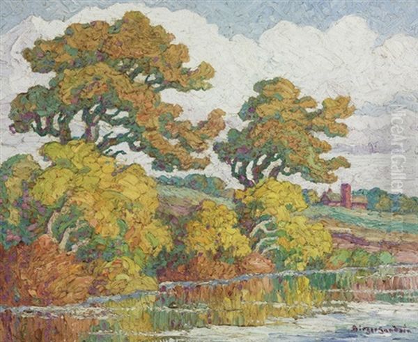 Willow And Cottonwood, Smoky Hill River Oil Painting by Birger Sandzen