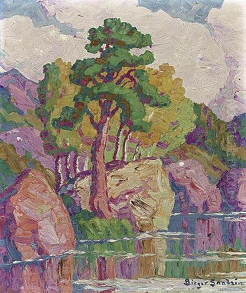 Pine And Aspen, Big Thompson Canyon Oil Painting by Birger Sandzen