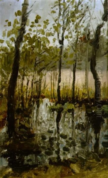 Trees Along A Quiet Stream Oil Painting by Birger Sandzen