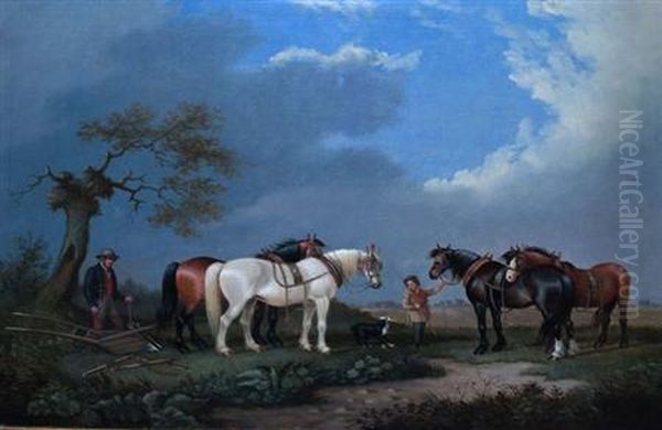 Changing The Plow Team Oil Painting by Augustus S. Boult