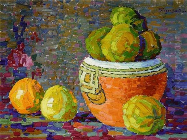 Fruit In An Indian Bowl Oil Painting by Birger Sandzen