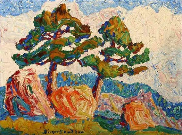 Pines And Rocks - Study Manitou, Colorado Oil Painting by Birger Sandzen