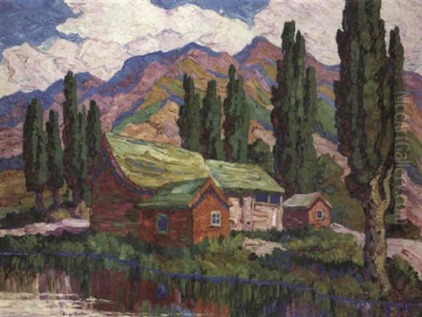 Mountain Cabins, Logan Utah Oil Painting by Birger Sandzen