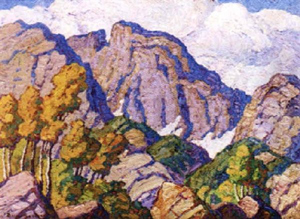 Glimpse Of Longs Peak Oil Painting by Birger Sandzen