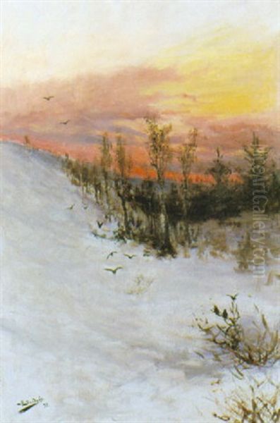 Vinterlandskap I Skymning Oil Painting by Birger Sandzen