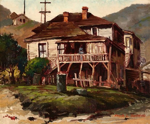 House On A Hillside With Figure Oil Painting by Frank Leslie Sanford