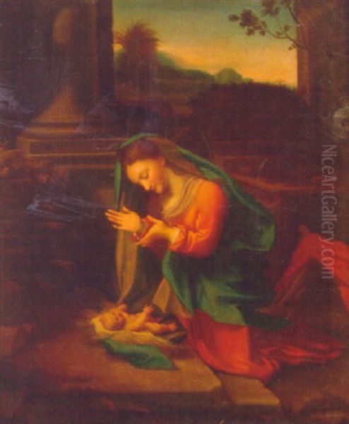 The Madonna Adoring The Child Oil Painting by David Sani