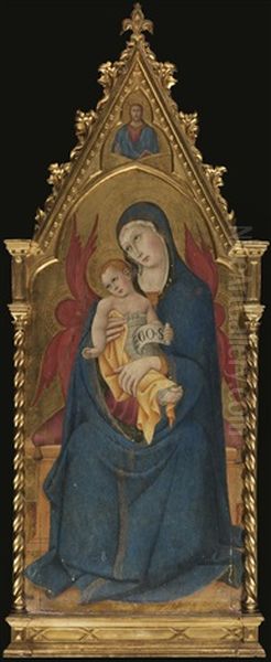 The Madonna And Child Enthroned, Above Them Christ Pantocrator Oil Painting by  Sano di Pietro