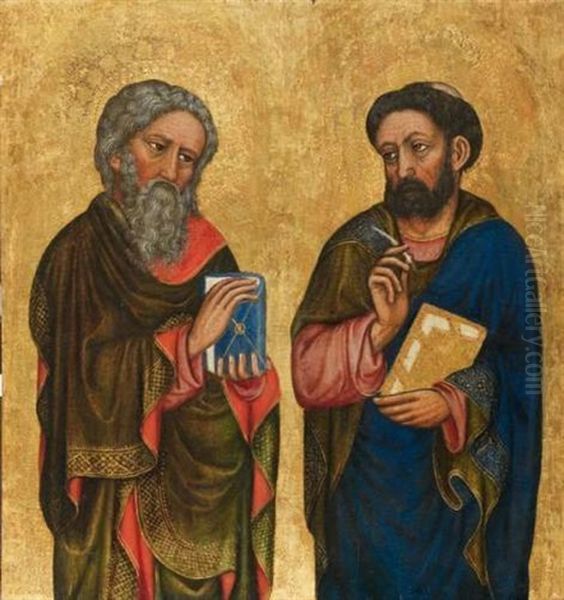 Deux Peres De L'eglise Oil Painting by  Sano di Pietro