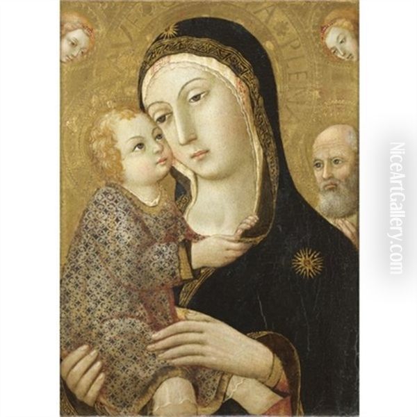 Madonna Col Bambino, San Giuseppe E Due Angeli Oil Painting by  Sano di Pietro