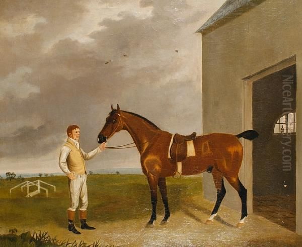 A Bay Racehorse And Groom Oil Painting by John Boultbee