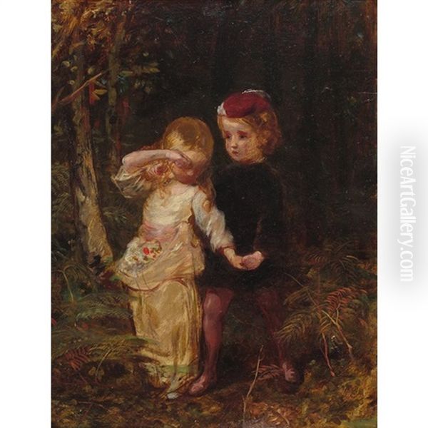 Two Children In A Wood Oil Painting by James Sant