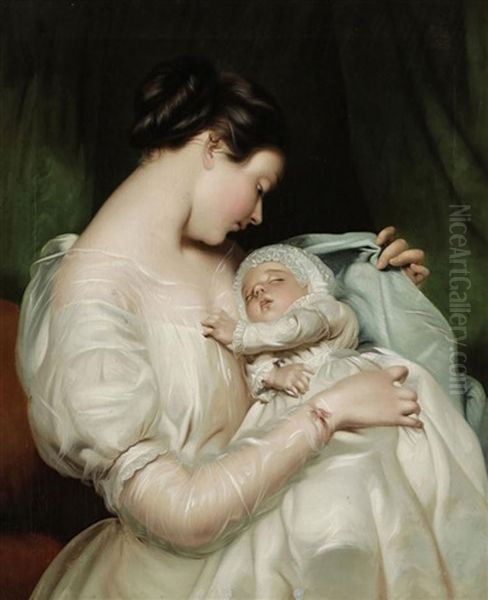 Bildnis Seiner Ehefrau Elizabeth Mit Ihrer Tochter Mary Edith Oil Painting by James Sant