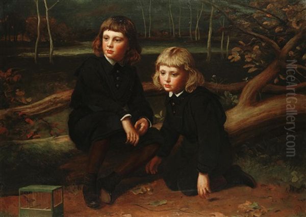 Portrait Of Two Young Boys In The Woods Oil Painting by James Sant