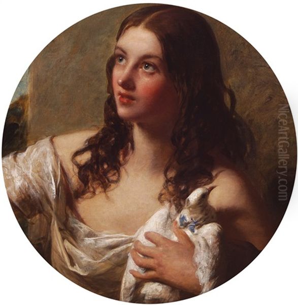 Portrait Of A Girl With A Dove Oil Painting by James Sant