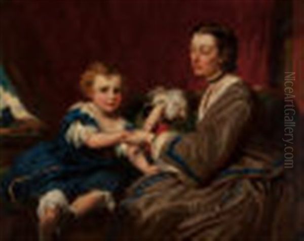 A Mother And Daughter Oil Painting by James Sant