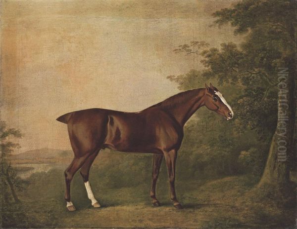 A Chestnut Hunter In A Landscape Oil Painting by John Boultbee