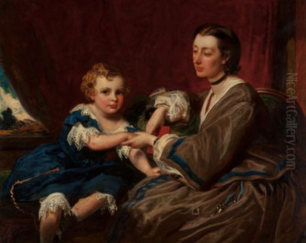 A Mother And Daughter Oil Painting by James Sant