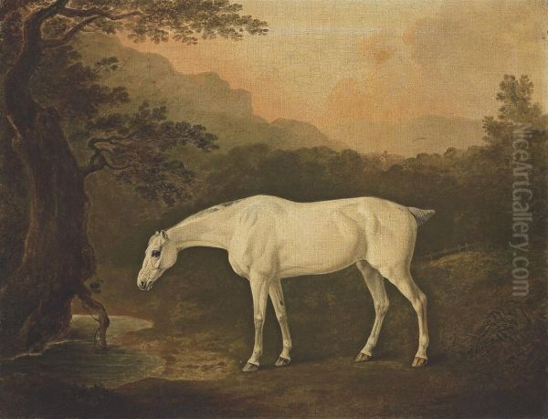 A Grey Hunter In A Wooded Landscape By A Stream Oil Painting by John Boultbee