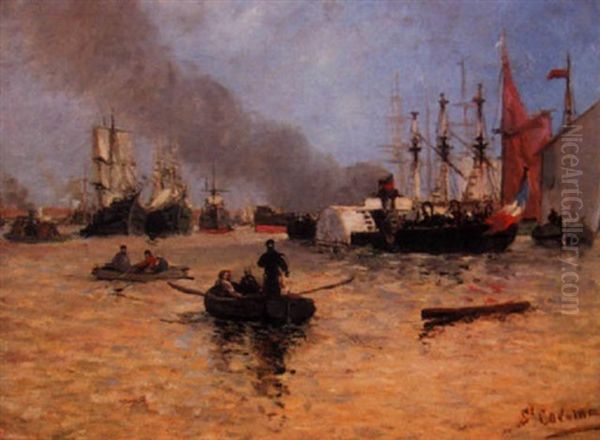 Port De Bordeaux Oil Painting by Emmanuel De Santa Coloma