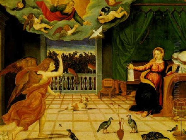 The Annunciation Oil Painting by Francesco di Gerolamo da Santacroce