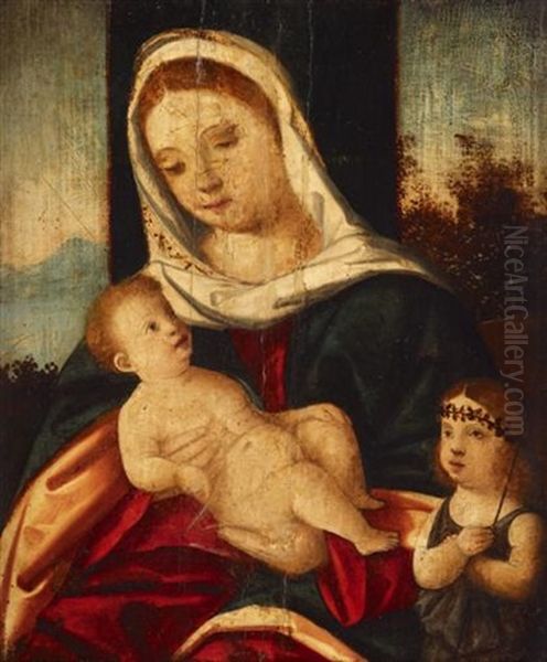 The Madonna And Child With The Infant Saint John The Baptist Oil Painting by Francesco Di Simone Da Santacroce