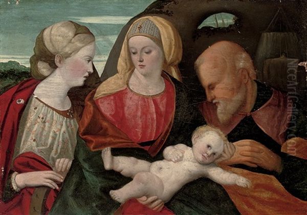 The Holy Family With Saint Catherine Of Alexandria Oil Painting by Francesco Di Simone Da Santacroce