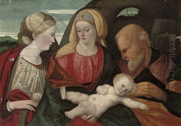 The Holy Family With Saint Catherine Of Alexandria Oil Painting by Francesco Di Simone Da Santacroce