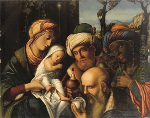 Adorazione Dei Magi Oil Painting by Francesco Di Simone Da Santacroce