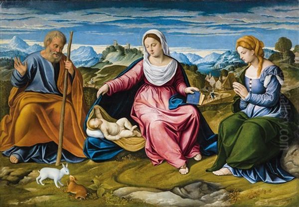 The Holy Family With Saint Mary Magdalene Oil Painting by Girolamo da Santacroce