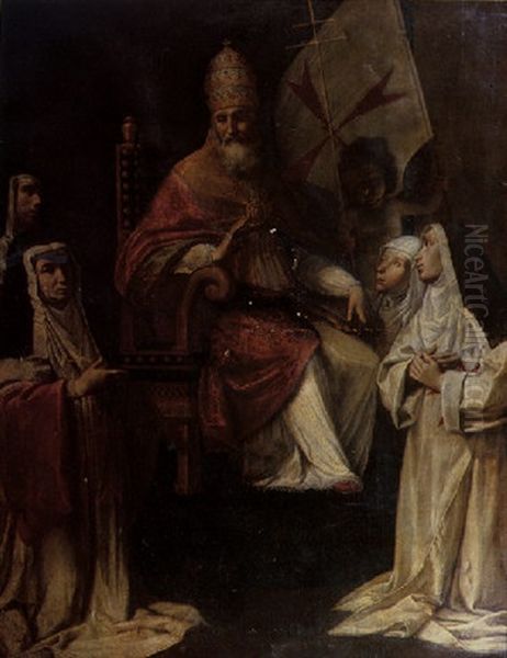 Pope Clement Viii Blessing Carmelite Nuns Oil Painting by Fabrizio Santafede