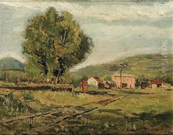 Paisaje Con Una Via De Tren Oil Painting by Marceliano Santamaria y Sedano