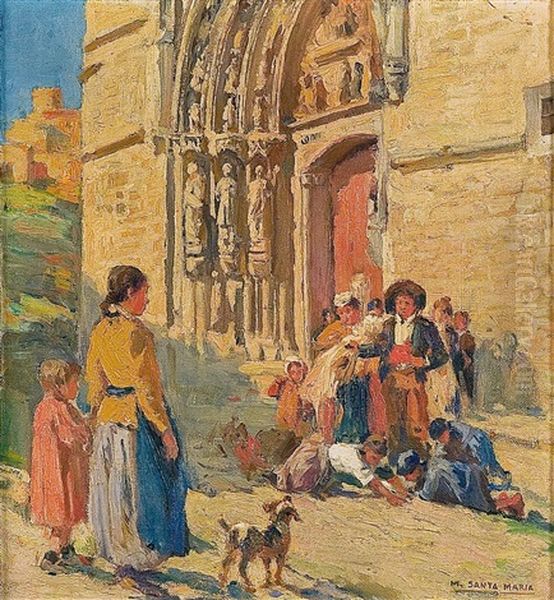 A La Puerta De La Iglesia Oil Painting by Marceliano Santamaria y Sedano